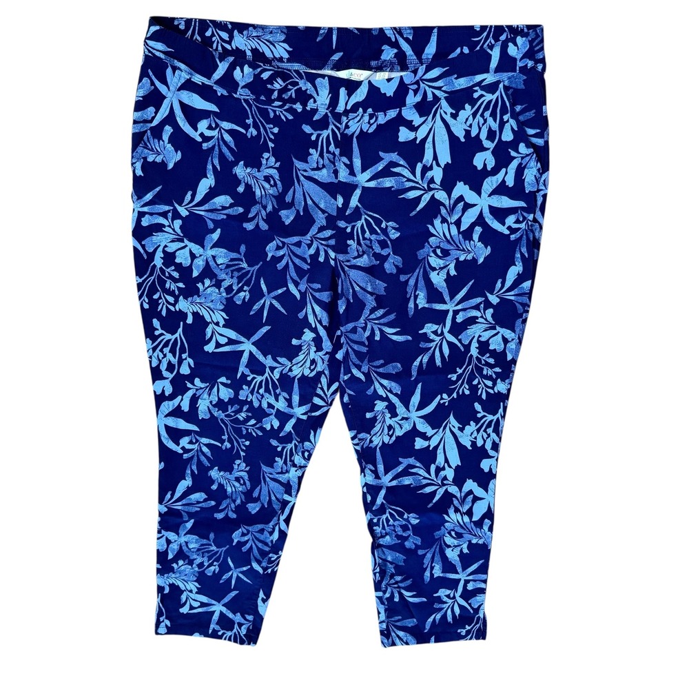 D & Co Denim Company Floral Print Capri Leggings‎ Blue 2X Stretch